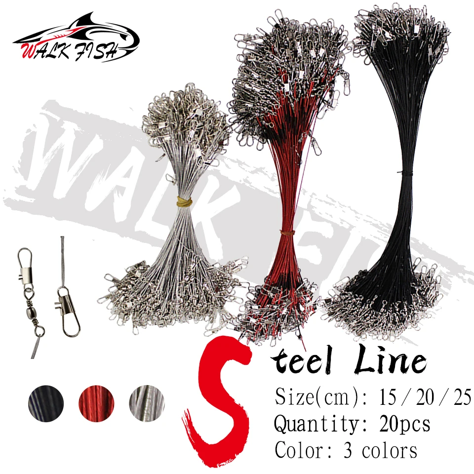WALK FISH Líder Giratorio Acero Antimordedura 15-25cm para Señuelos