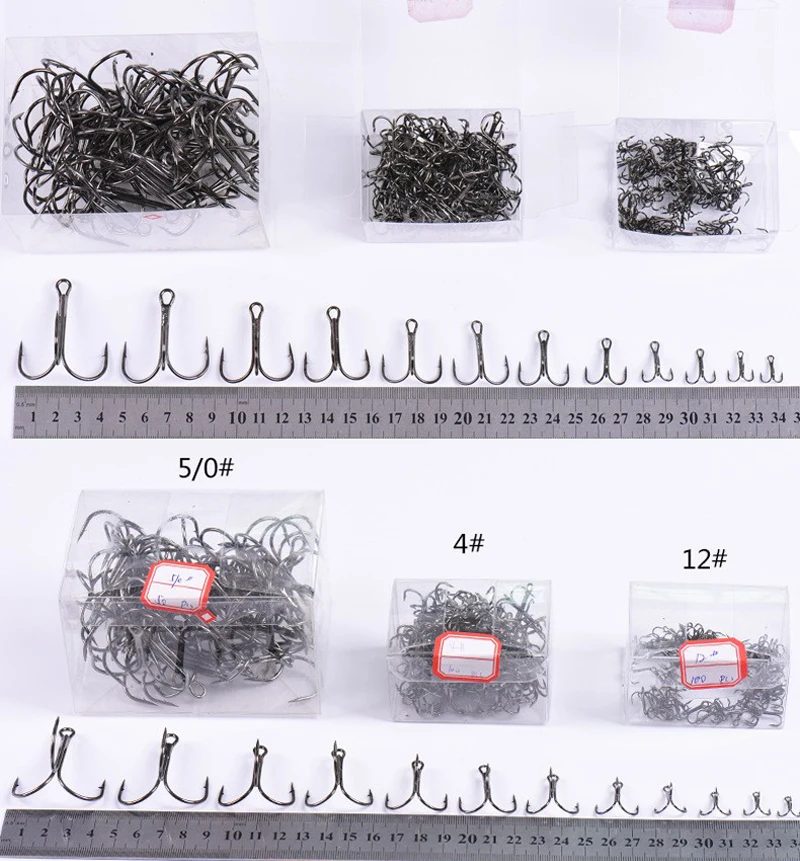 Anzuelos triples negros multitamaño para señuelos de pesca - imagen 3
