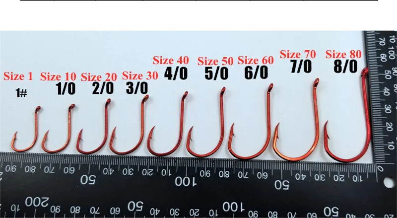 Anzuelo de pesca rojo con púas: acero al carbono, boca curva - imagen 4