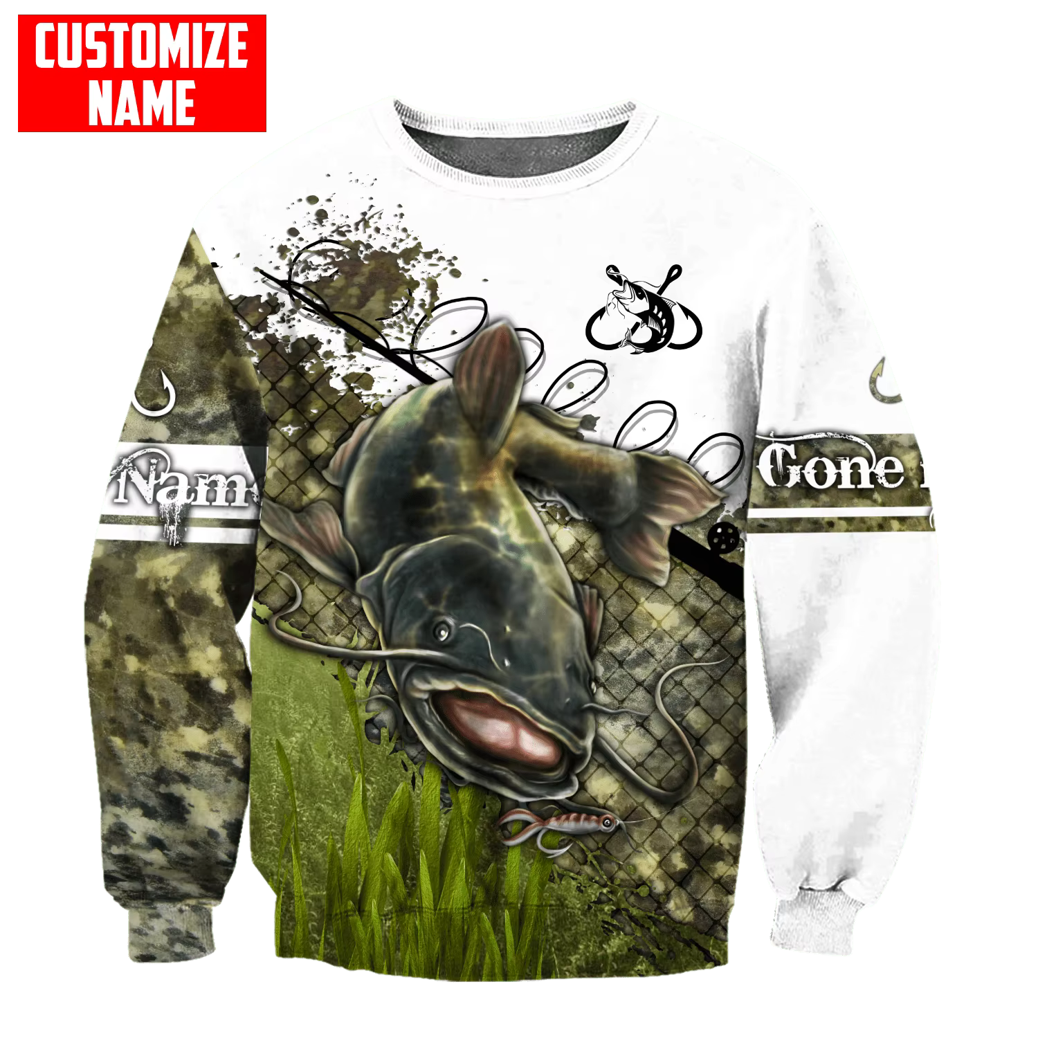 Sudadera camuflaje pesca Gone Fishing – Capucha unisex - imagen 4