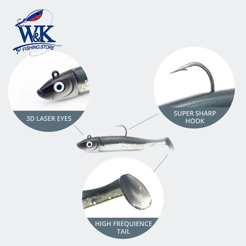 Señuelo soft bait para lubina 9cm – Cabeza jig 22g cola de paleta - imagen 2