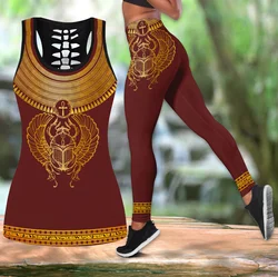 Khepri Set Leggings y Camiseta Fitness 3D Mujer – Estampado Egipcio