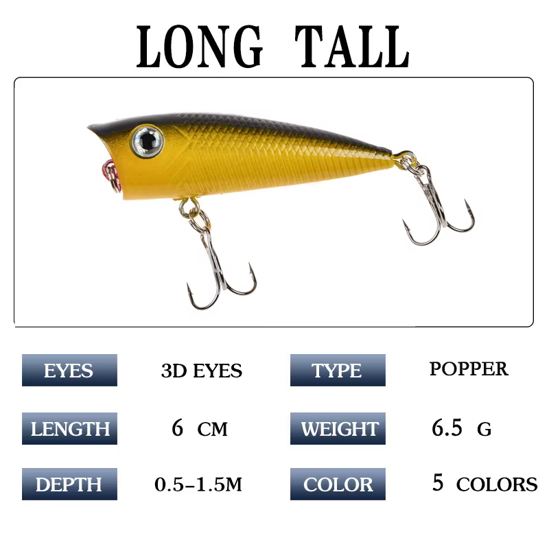 Popper Artificial de Superficie para Lubina y Lucio – Anzuelos Triples - imagen 2