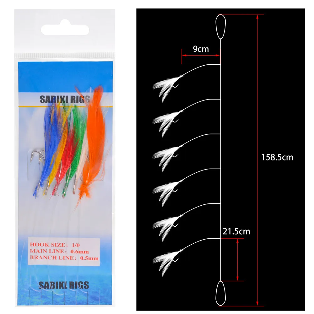 Aparejos de pesca con plumas 6 en 1 para lubina y bacalao - imagen 2