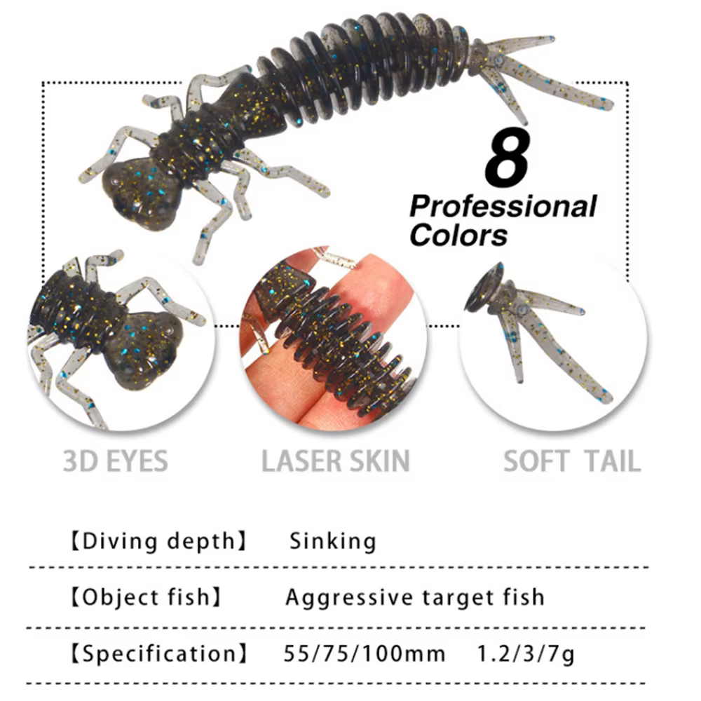 Vinilo larva para pesca de lucio y carpa - imagen 2