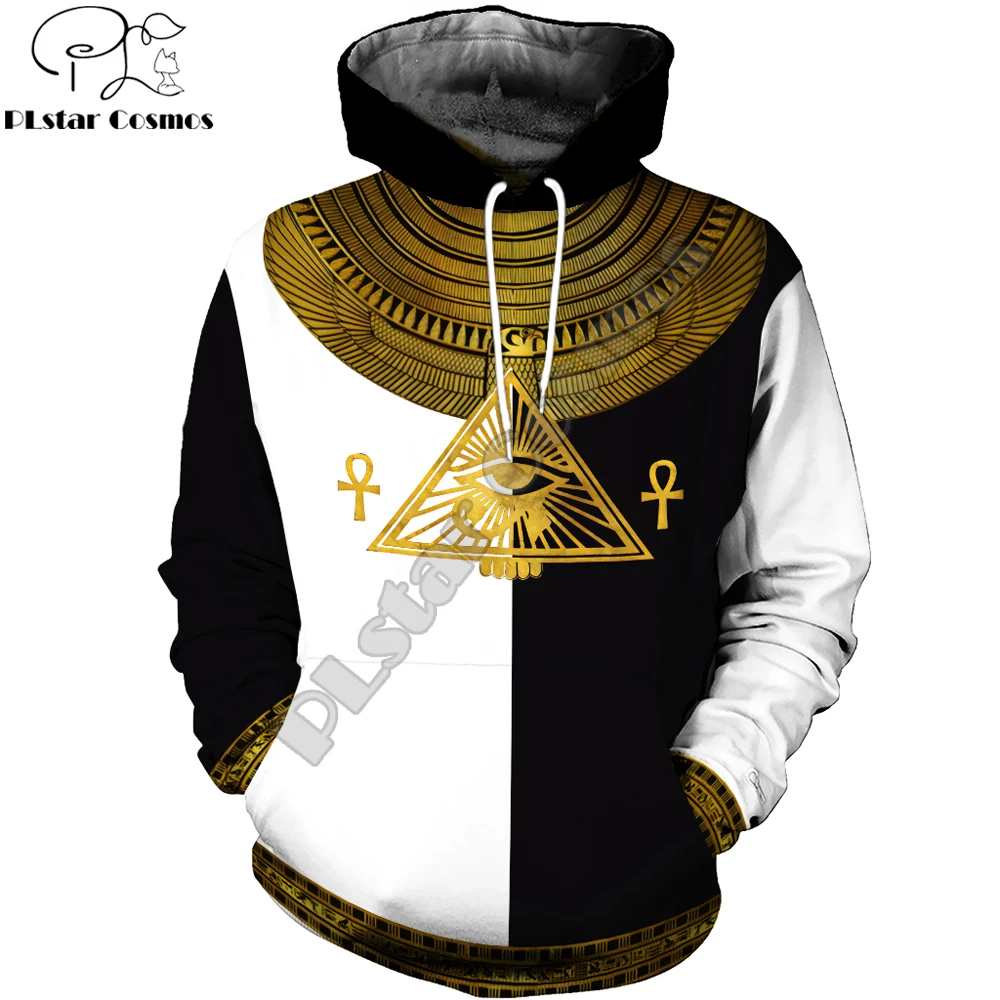 Sudadera con Capucha Horus – Egipcio 3D Blanco y Negro Unisex