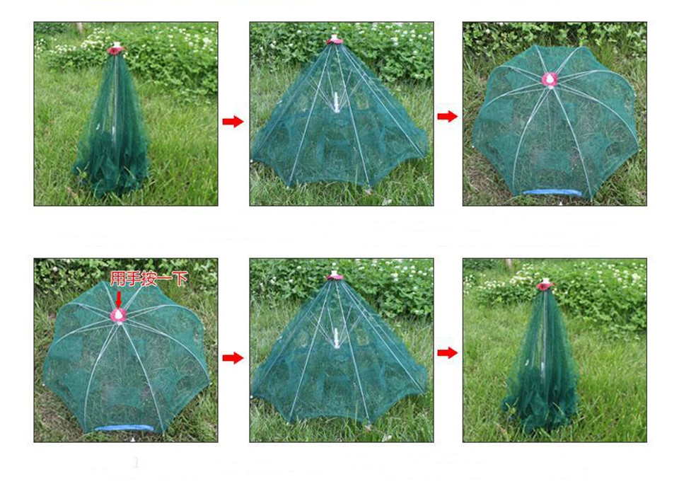 Trampa de red plegable verde para pesca
