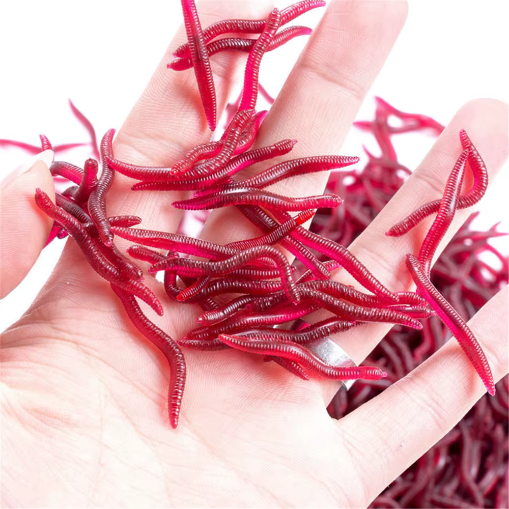 Señuelos blandos gusanos de tierra rojos – Cebo suave realista - imagen 4