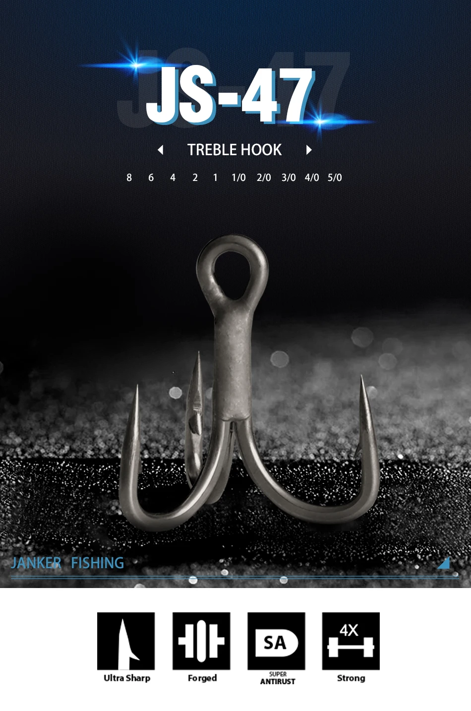 Anzuelos triples JK JS-47 en color gris para pesca en agua salada