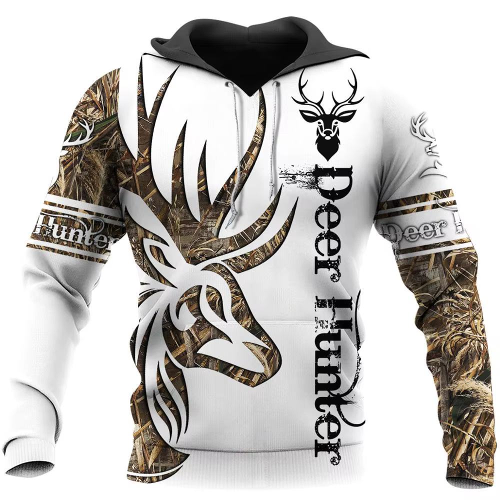 Sudadera con capucha estampado 3D ciervo de caza hombre Retro otoño - imagen 2