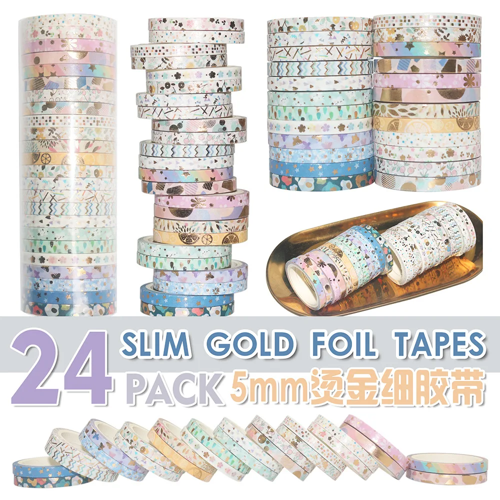Cinta washi dorada con gatos en rollos