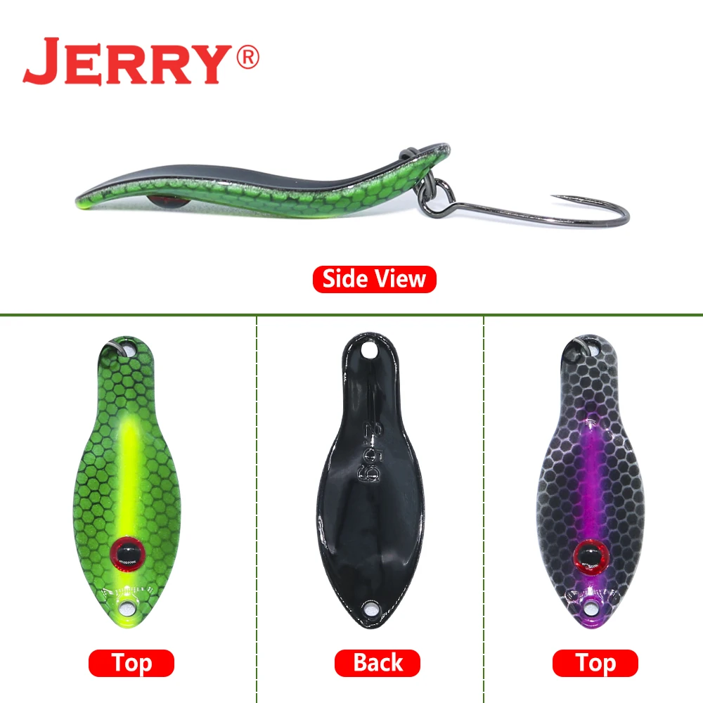 Cucharas giratorias Jerry con bolas metálicas y brillo para pesca de trucha