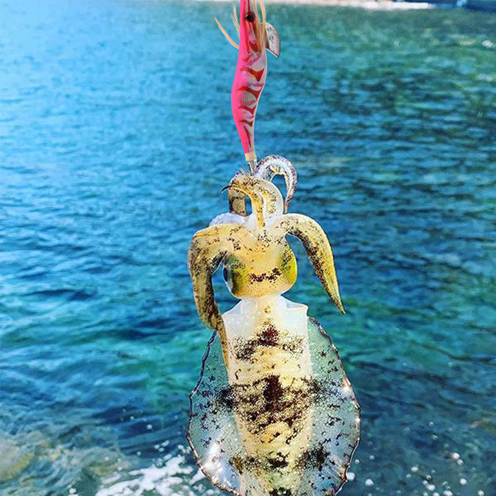 Señuelos de calamar madera brillante 3D para pesca salada - imagen 3