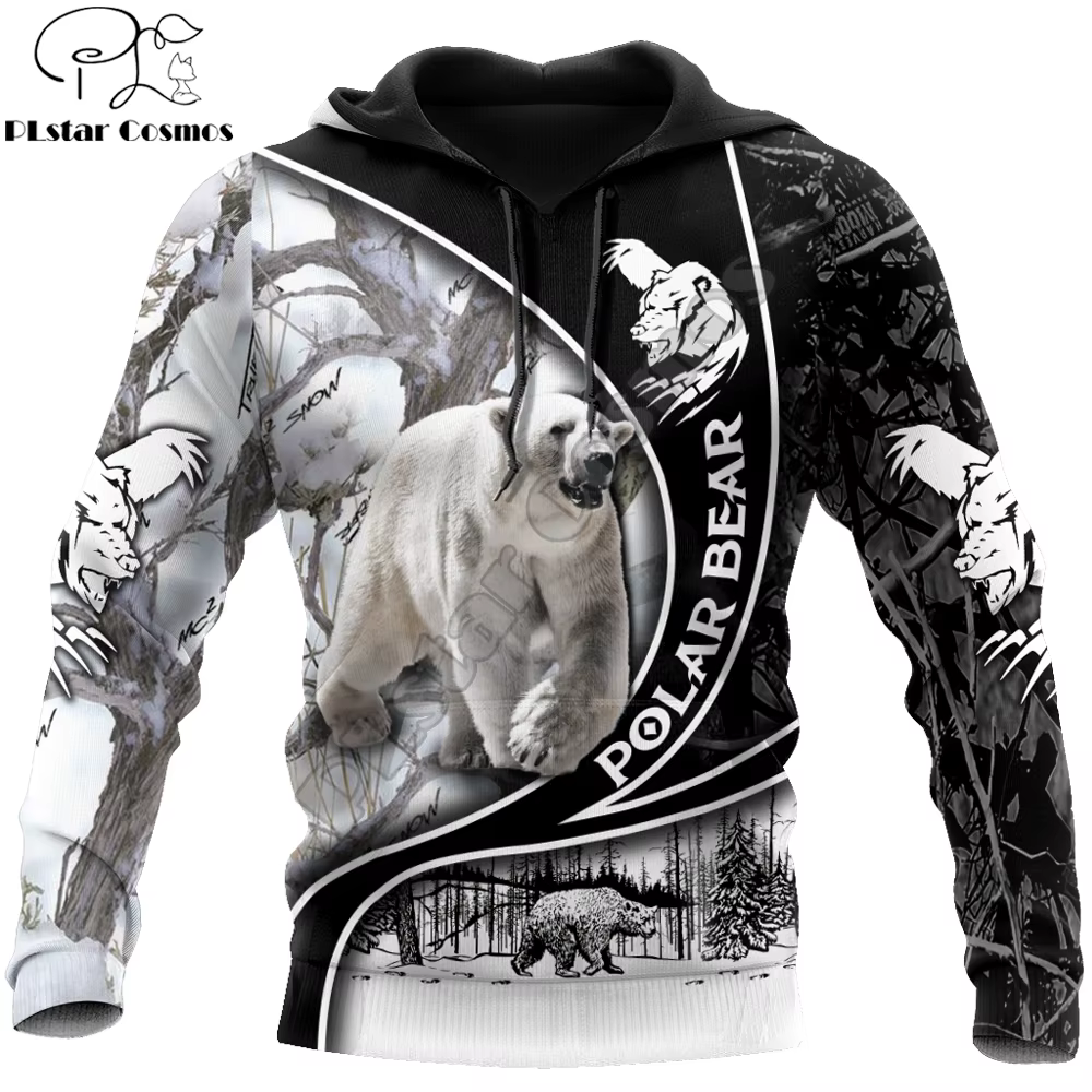 Chaqueta de pesca Oso Polar con capucha 3D unisex
