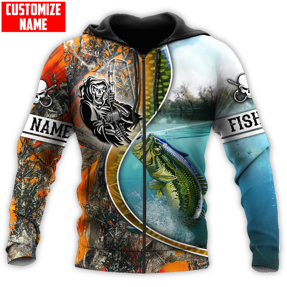 Sudadera con capucha 3D camuflaje naranja pesca lubina personalizada - imagen 3