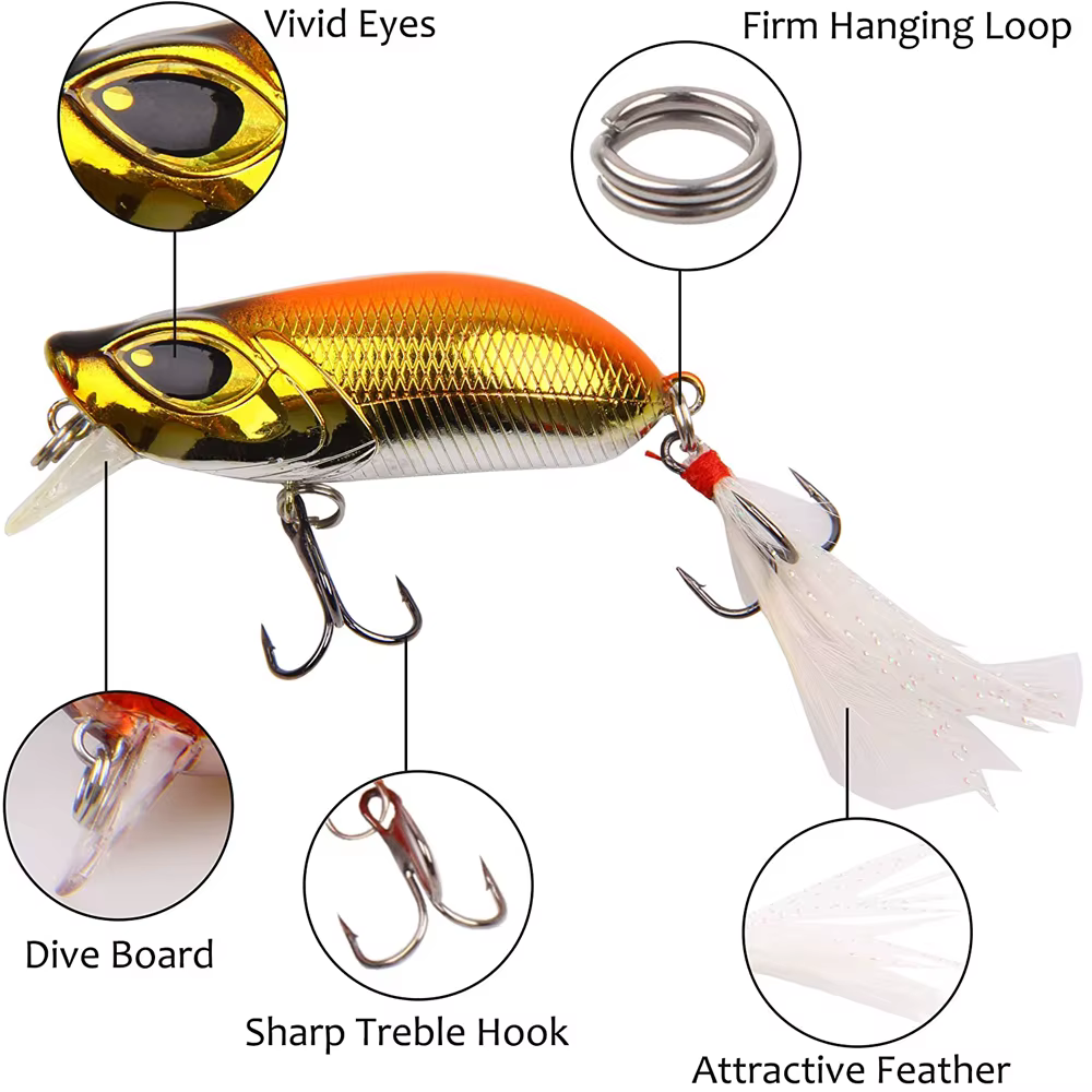 Crankbait oscilante con pluma – Para lubina, lucio y trucha - imagen 4