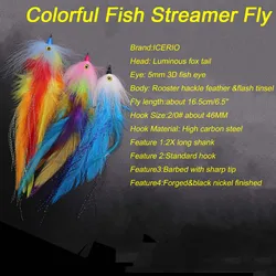 ICERIO Streamer Pluma 3D Anzuelo Púas Moscas Agua Salada Lubina Lucio