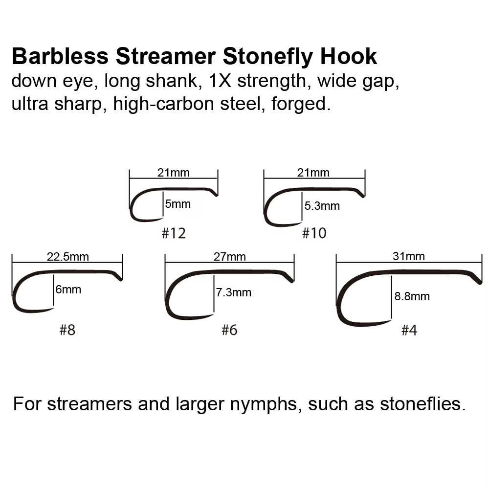 Ganchos para mosca sin púas Bimoo Streamer Stonefly & Bugger - imagen 3