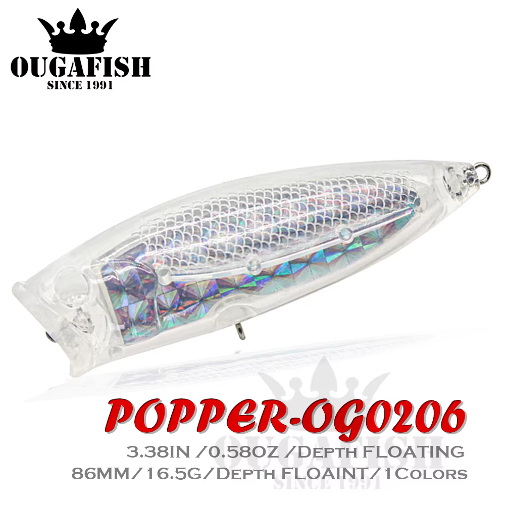 Popper flotante 86mm 16,5g para lucio – ABS transparente - imagen 3