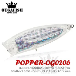Popper flotante 86mm 16,5g para lucio – ABS transparente