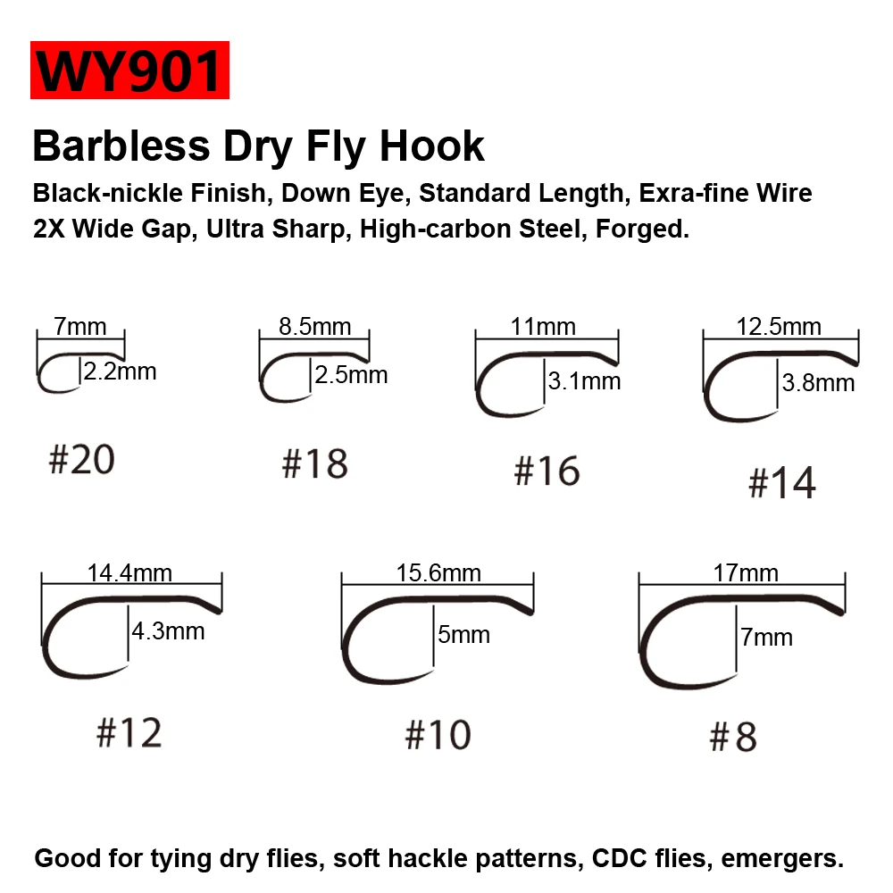 Wifreo Anzuelos de mosca sin púas para atado - ninfas y Caddis húmedos - imagen 4
