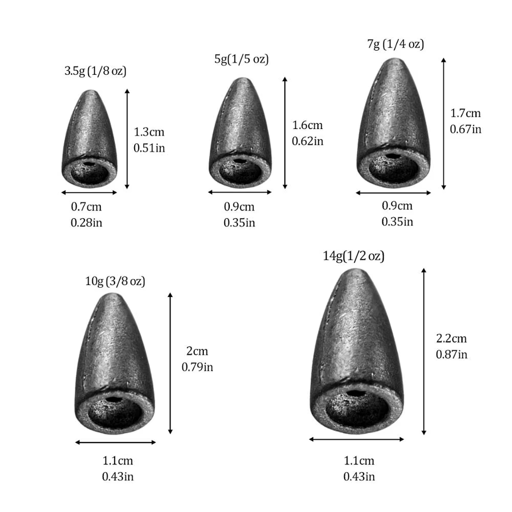 Plomos tipo bala THKFISH para Texas Rig y Carolina de 3,5g a 14g - imagen 2