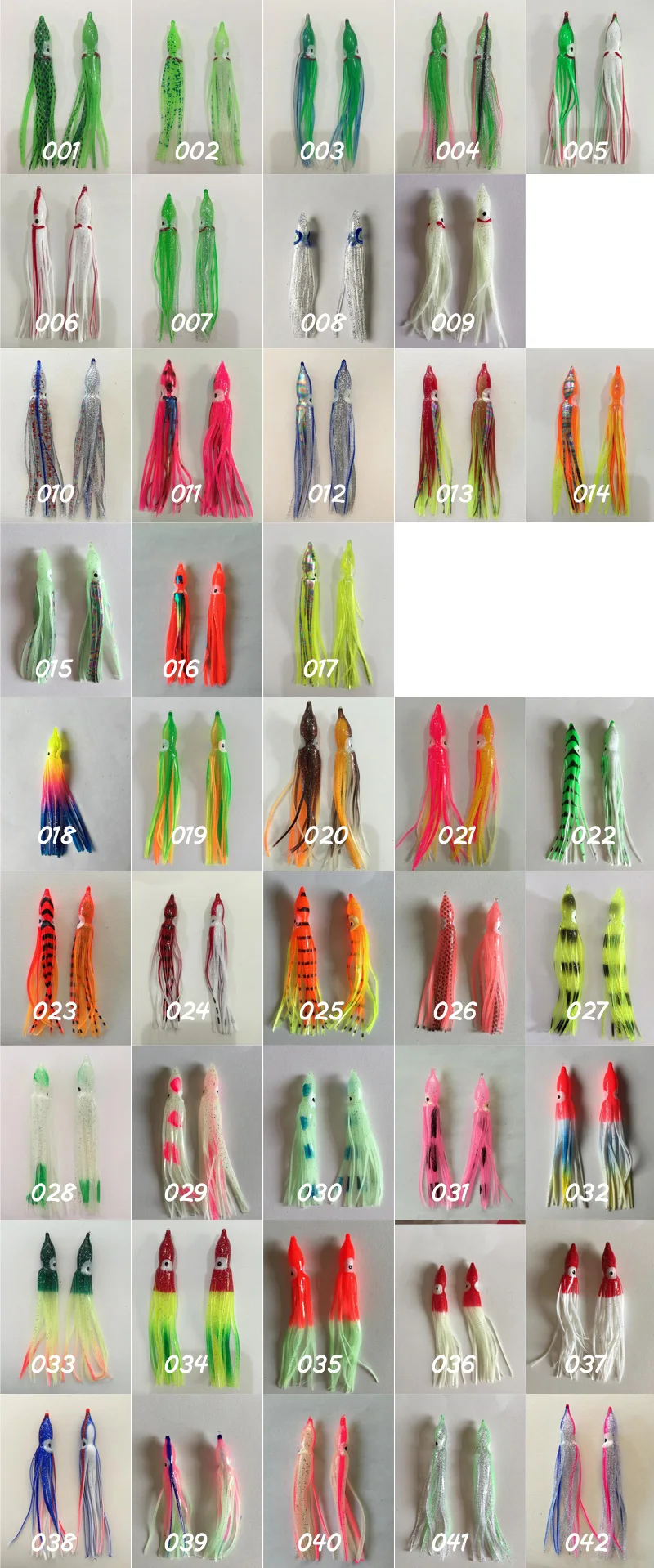 Tabla de patrones de pulpo y calamar disponibles