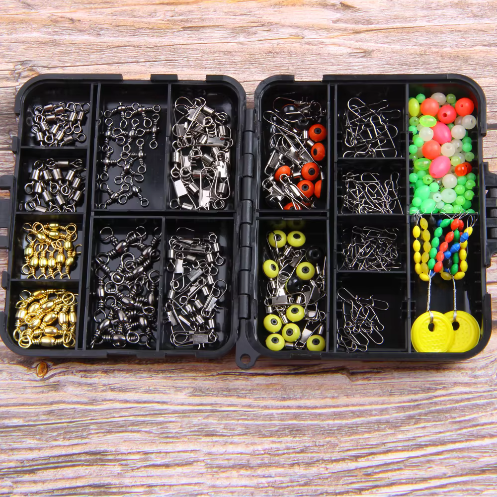 Giratorios de pesca conector rodante, cuentas y tapón flotante – Set