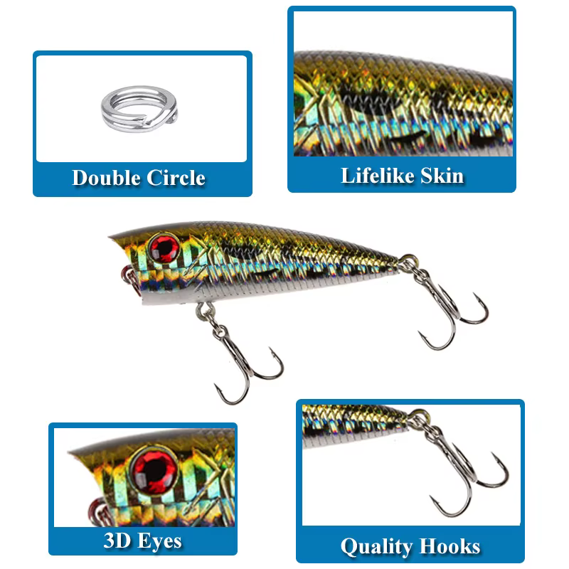 Popper Artificial de Superficie para Lubina y Lucio – Anzuelos Triples - imagen 5