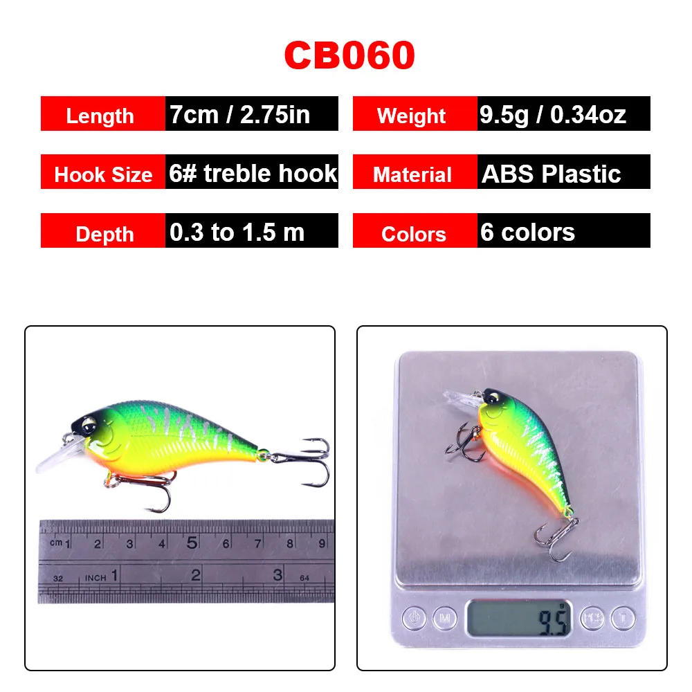 Pack de 6 señuelos crankbait cuadrados con escamas láser