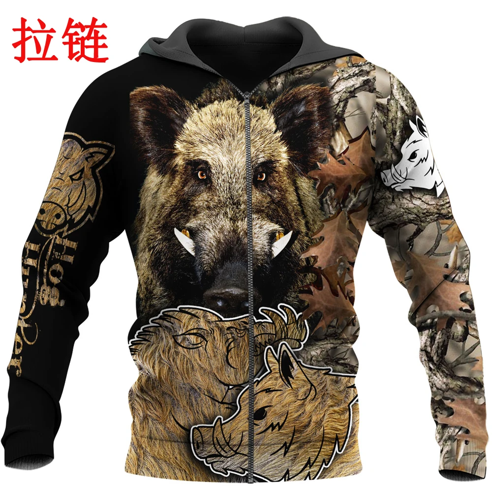 Sudadera pesca con capucha 3D amor jabalí caza unisex para hombre - imagen 3