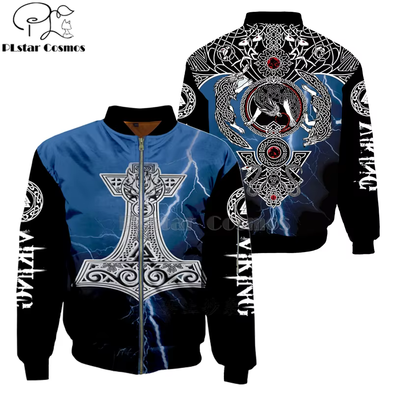 Chaqueta Bomber Mjolnir Odin – Estampado de tatuaje con cremallera - imagen 5