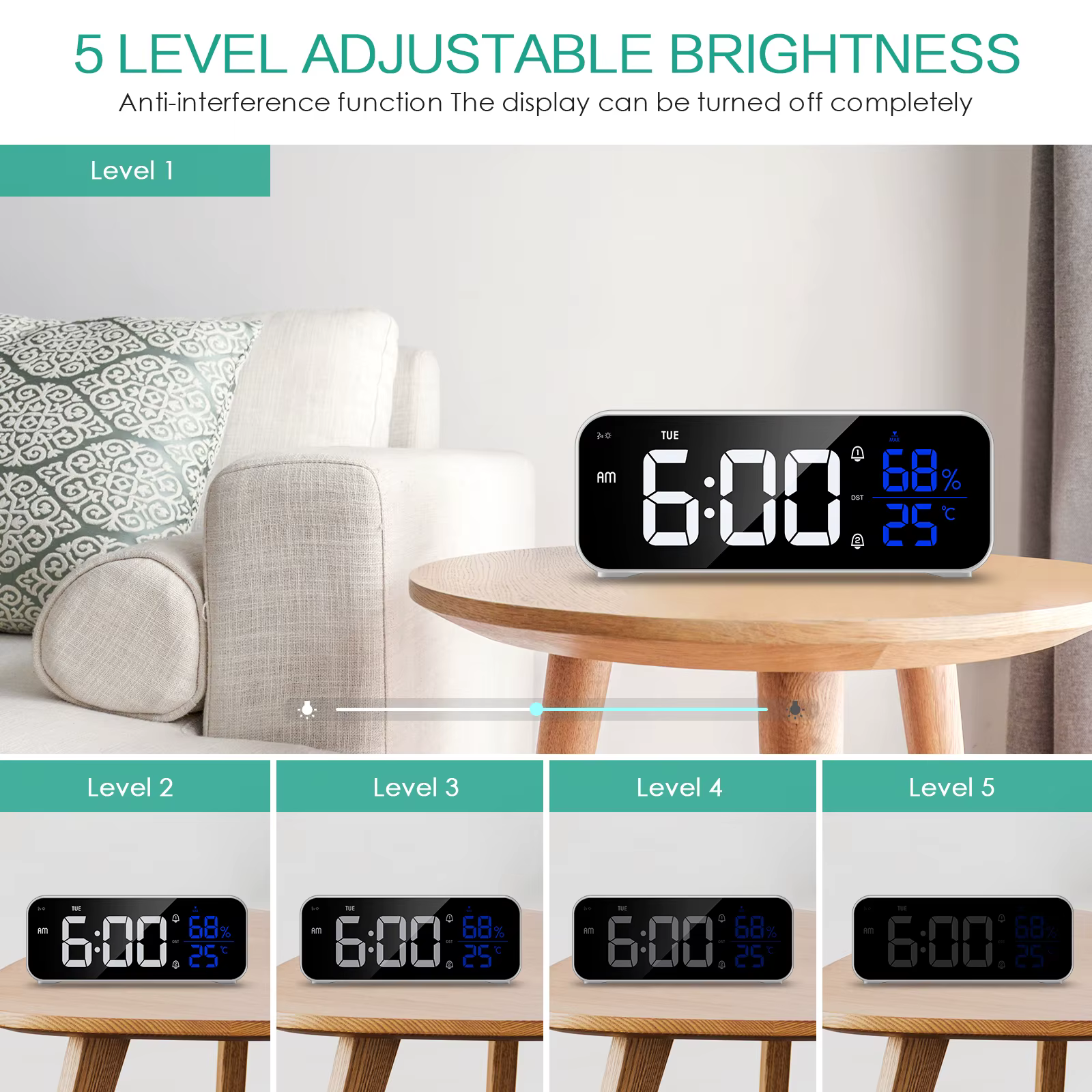 Despertador LED ORIA – Reloj Digital con Espejo y Brillo Ajustable - imagen 2