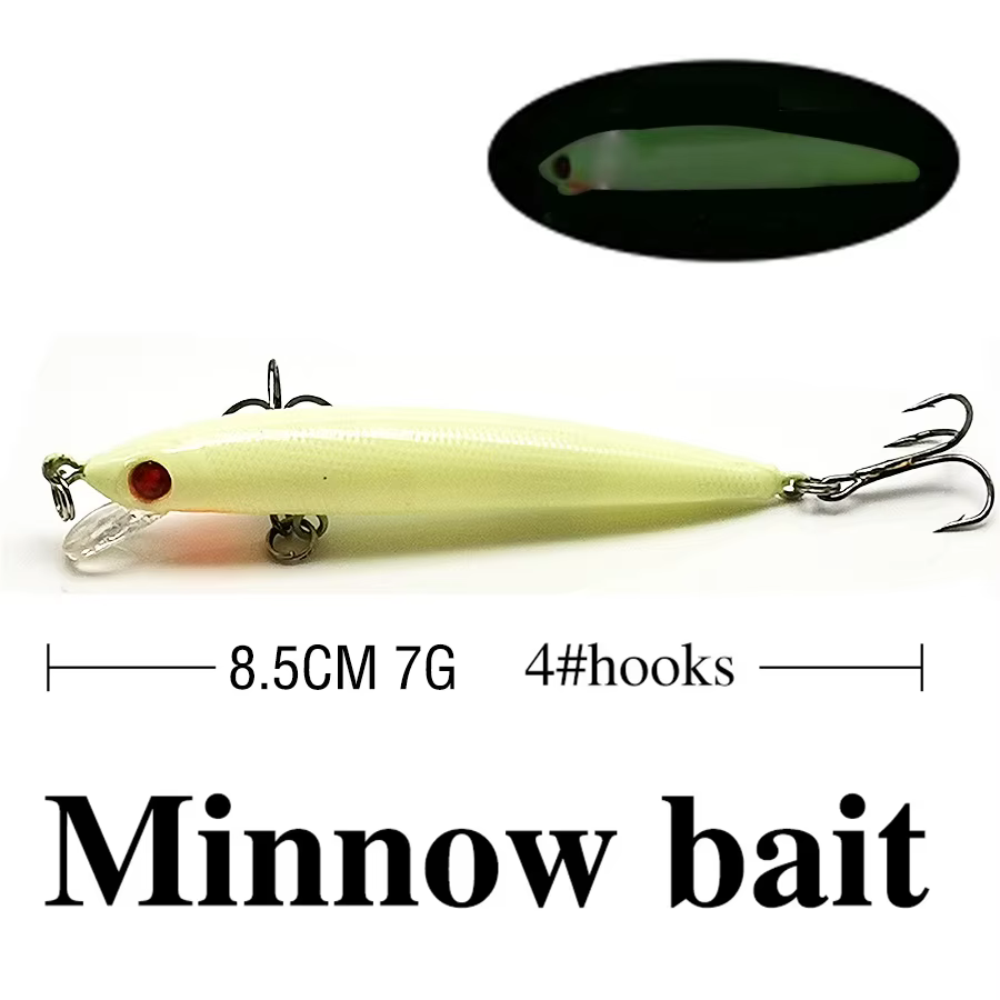 Kit Señuelos Artificiales Wobbler Minnow Popper para Noche Invierno
