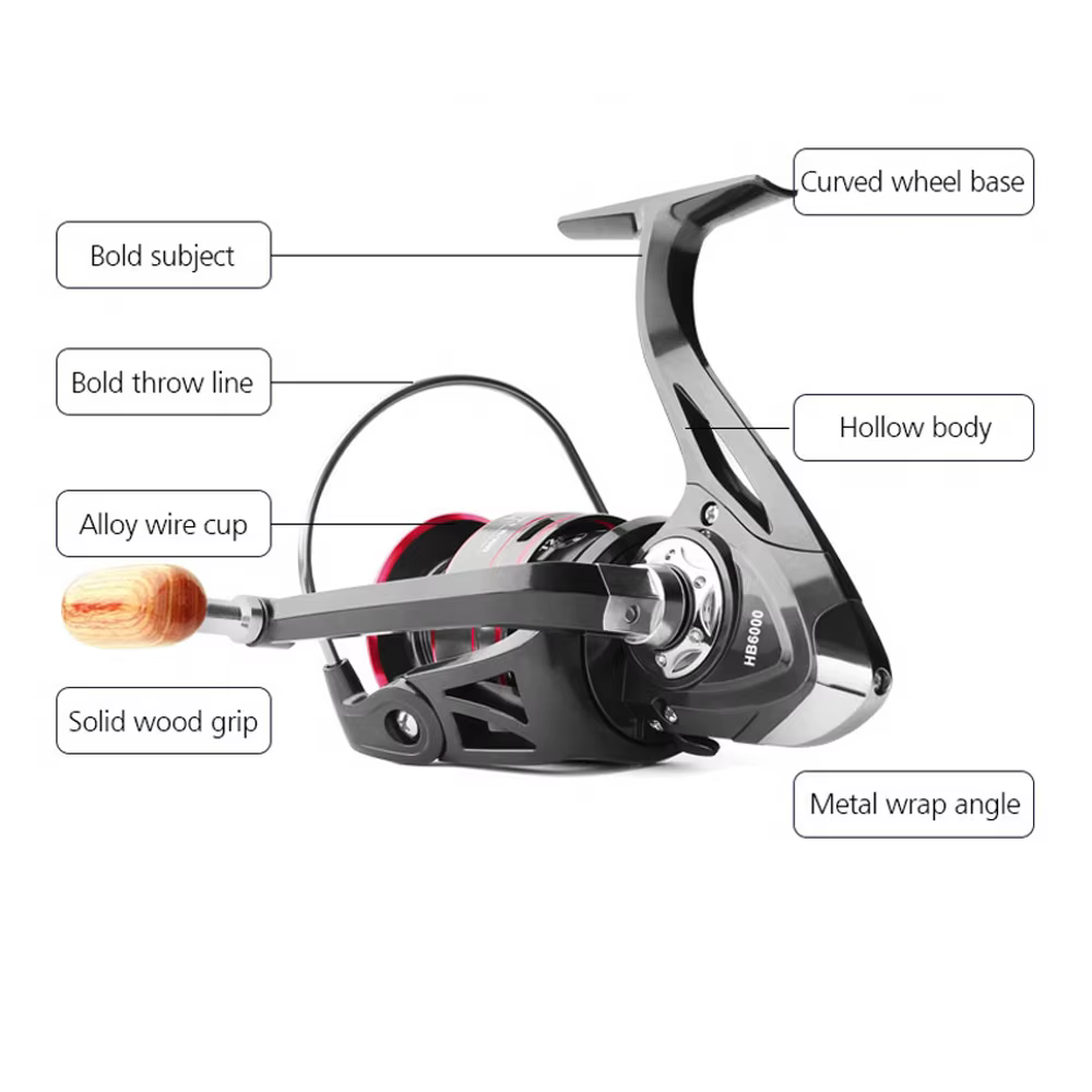 Carrete Spinning Metal 12+1BB Manivela Madera Ambidextro - imagen 2