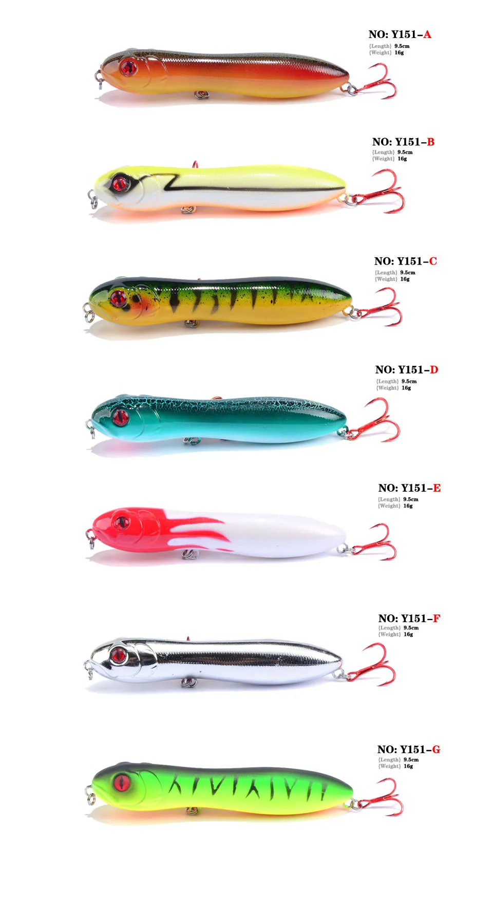 Colores disponibles del señuelo de cabeza de bala