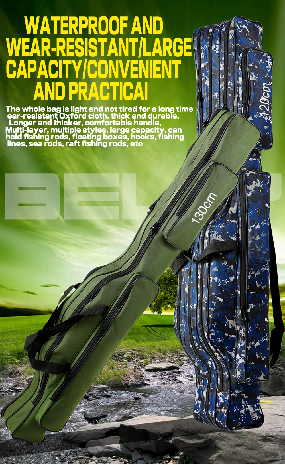 Interior con compartimentos principales y bolsillos laterales