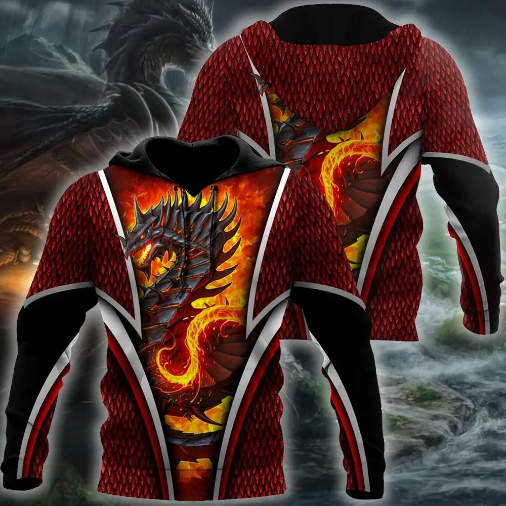 Sudadera 3D Unisex con capucha – Dragón de fuego estampado - imagen 3