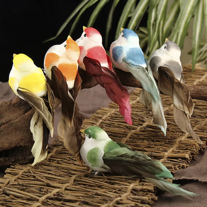 Pack de 12 pájaros decorativos de simulación con plumas de colores