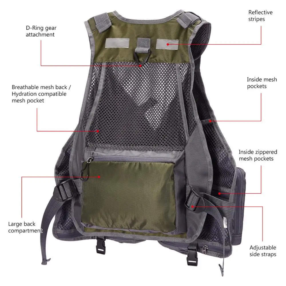 Bassdash Chaleco de Pesca con Correa Ajustable para Mosca y Lubina - imagen 3