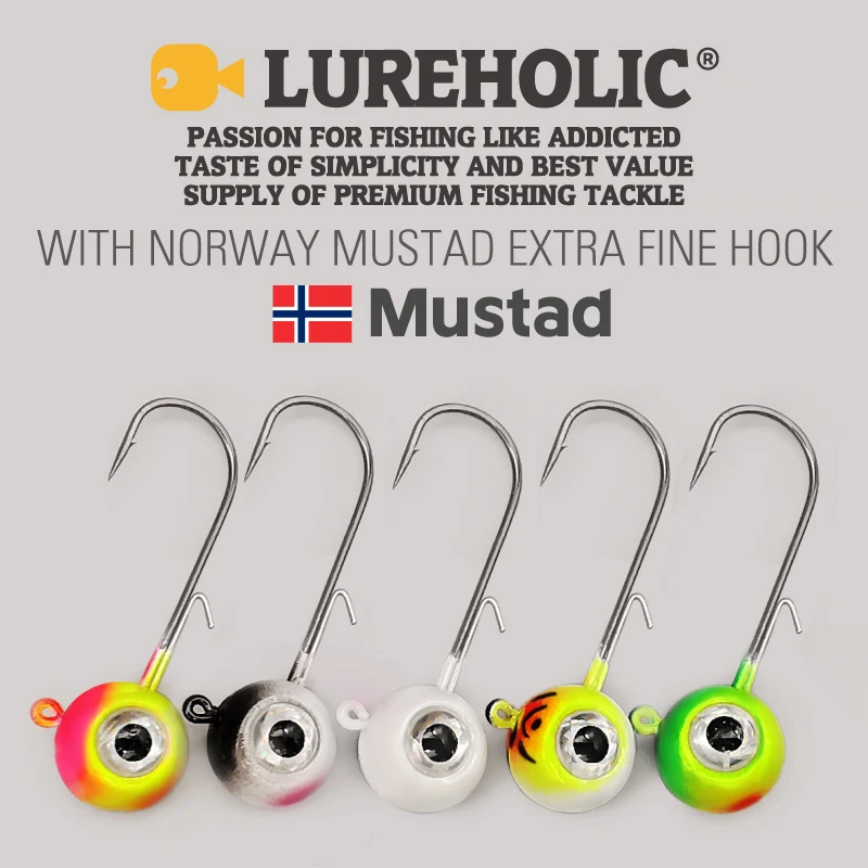 Jig Head LUREHOLIC con anzuelo Mustad XL para pesca con vinilo