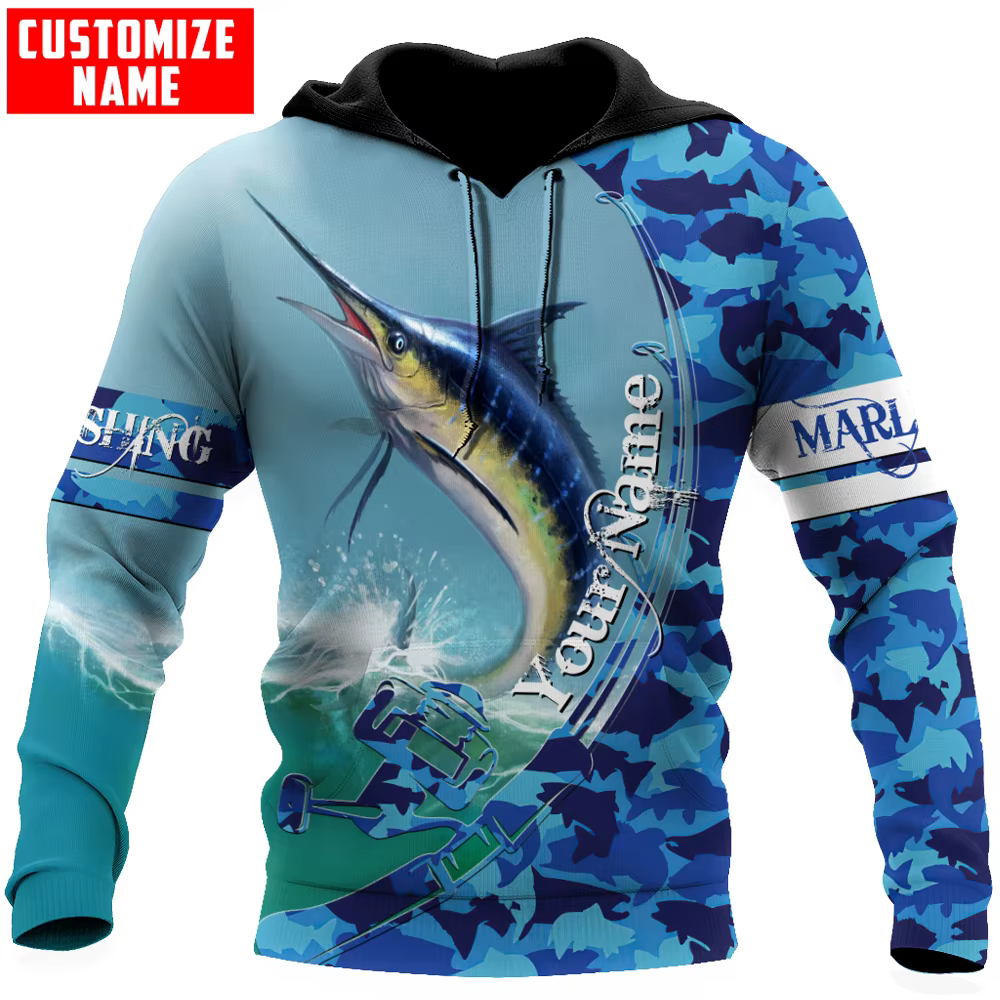 Sudadera Camo 3D Marlin Fishing – Unisex con cremallera - imagen 3