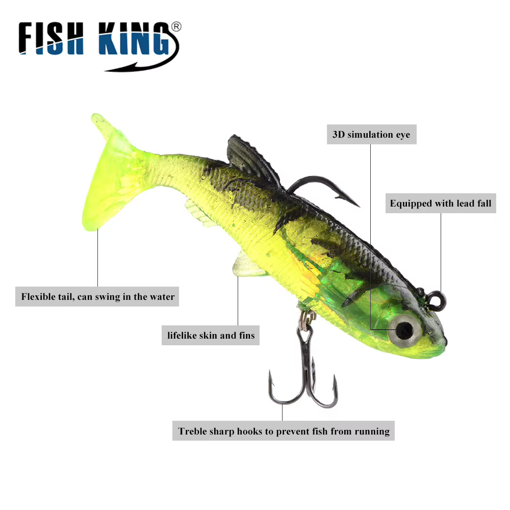 FISH KING Crankbait – Ojos 3D, anzuelo triple y cola en T - imagen 2