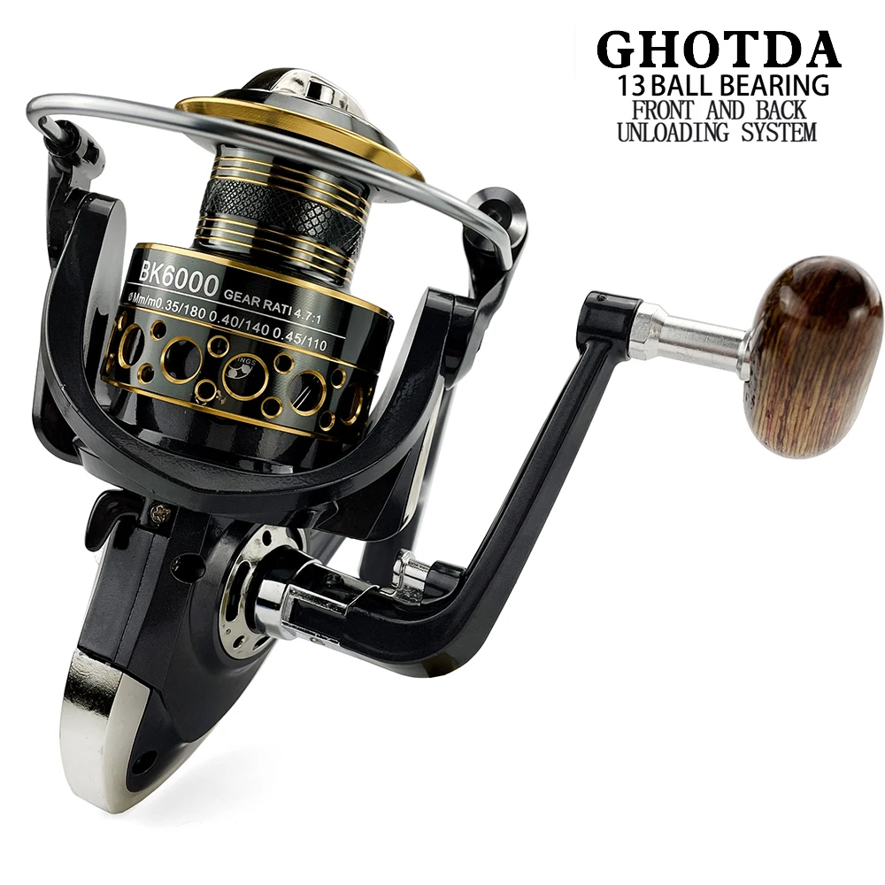 Carrete spinning de metal con mango de madera – Ambidextro - imagen 2