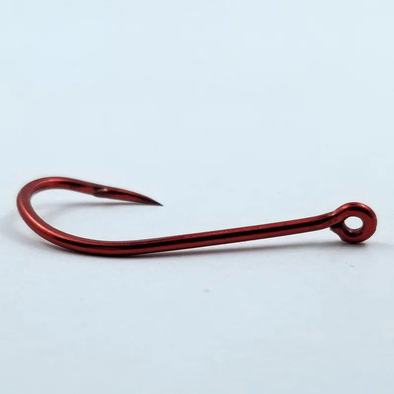 Anzuelo de pesca rojo con púas: acero al carbono, boca curva - imagen 2