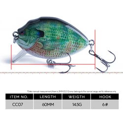Señuelos Crankbait hundimiento lento para pesca de lubina y bluegill