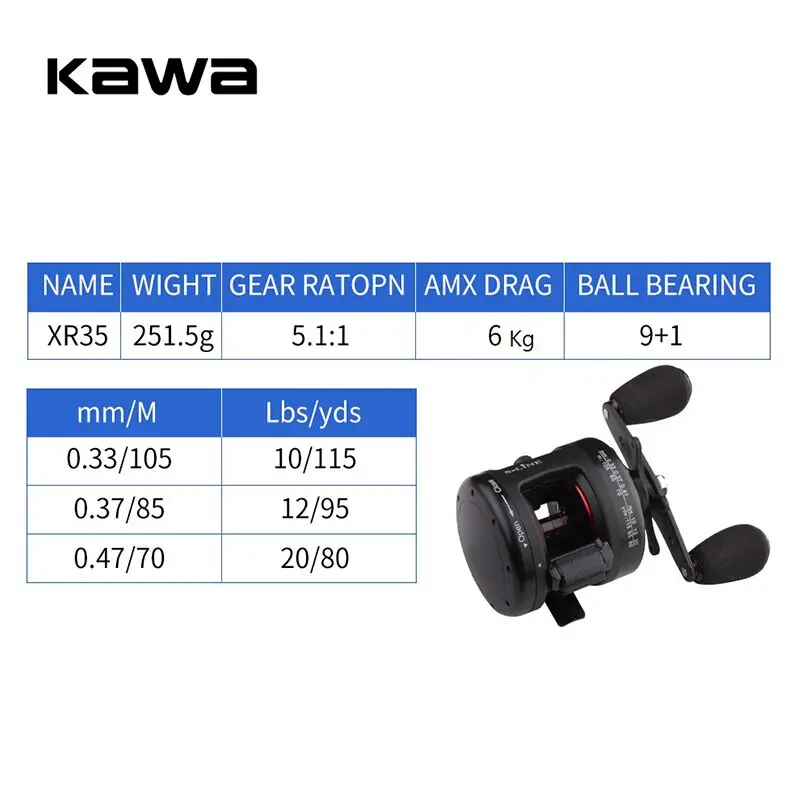 KAWA Carrete de Mar – 9+1 rodamientos, tambor fundido, 6kg arrastre - imagen 5