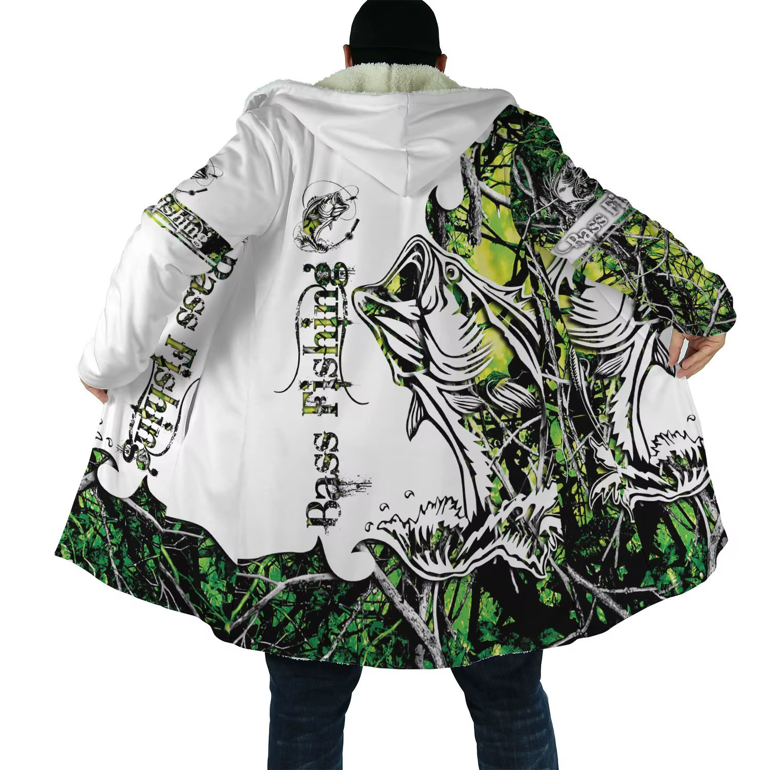 Capa de lana DP08 para pesca de lubina – Estampado 3D con capucha