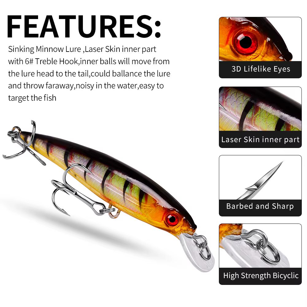 Señuelo Crankbait hundimiento lento 7,3g – Anzuelo triple - imagen 3