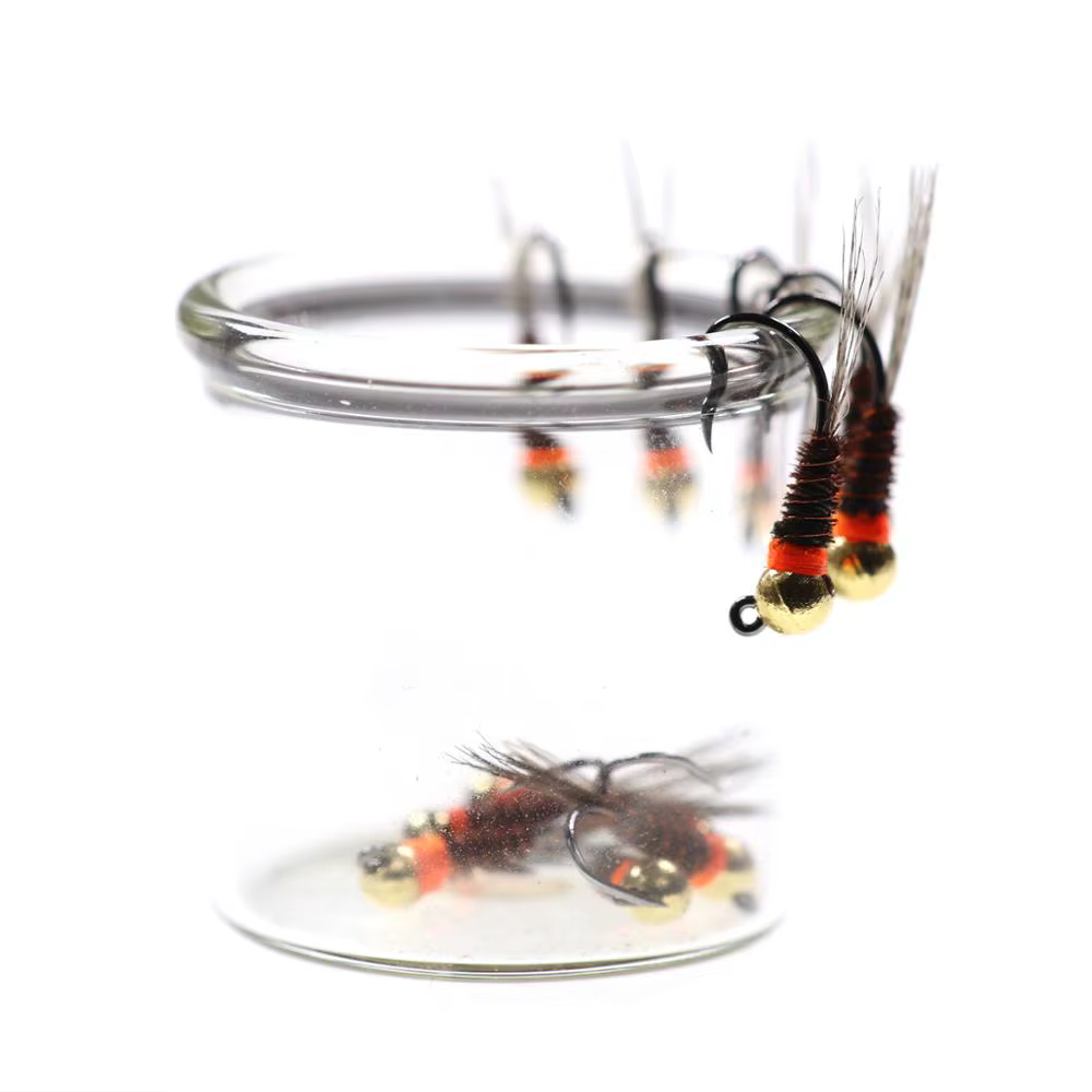 Bimoo Jig Head Perdigón – Ninfa collar naranja cola faisán trucha - imagen 3